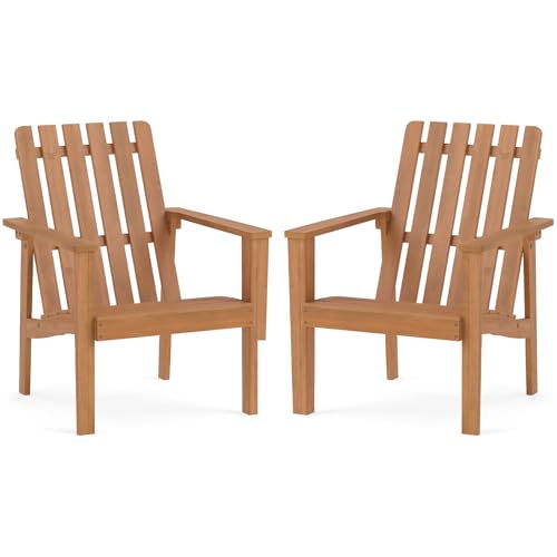 HAPPYGRILL Acacia Wood Adirondack Chair, Patio Chair with Built-in Backrests and Armrests, Outdoor Fire Pit Seating for Deck Garden and Porch (2PC)
