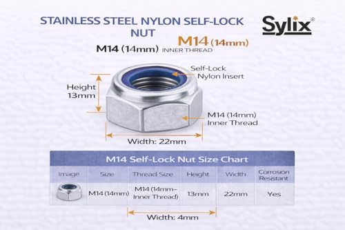 Image of SYLIX M14 Thread Stainless Steel Nylon Self-Lock Nut (pack of 50pcs)