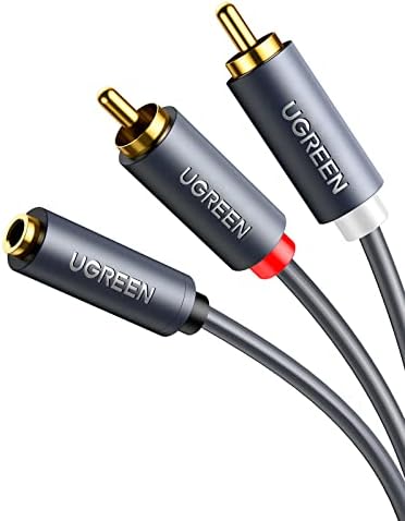 UGREEN 3.5mm Female to 2 RCA Male Cable Gold Plated Stereo RCA Auxiliary Audio Adapter Flexible Metal Shell RCA Y Splitter Aux Cord Compatible with iPod MP3 DVD DJ Controller Mixer Speaker, 3 FT