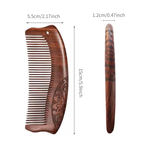 Natural Sandalwood Comb - Anti Static Wooden Comb for Women, Smooth Detangling Fine Tooth Hair Comb, Portable Travel Wood Combs for Curly & Straight Hair