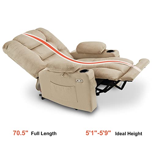 Mcombo Electric Power Recliner Chair With Heat And Massage, Usb Ports, Cup Holders, Reclining Chair For Living Room 6079 (Beige) #TOP6
