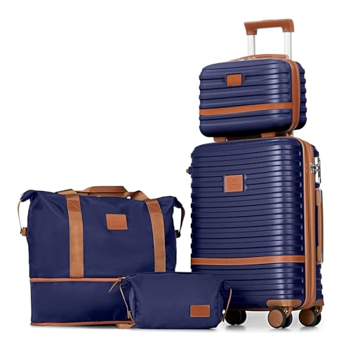 Image of Joyway Carry On Luggage 20 Inch Expandable Suitcase with Spinner Wheel, 4 Piece Hard Shell Luggage Set with TSA Lock(Navy brown)