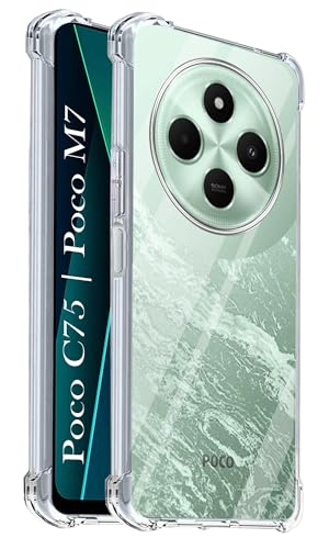 Image of Jkobi Shockproof Crystal-Clear Back Cover for Poco C75 | Poco M7 (Anti Yellow Case | Drop & Camera Protection | Hard Polycarbonate)