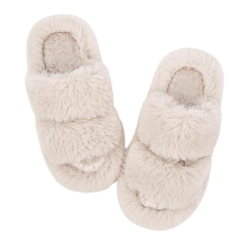 Wostock Zapatillas de Estar por Mujer Felpa Punta Abierta Chanclas Pantuflas de Casa Cómodos Calentitas Plano Suela de Goma Antideslizante Zapatos Interior