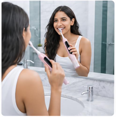 Image of Sonic Electric Datun (Electric Toothbrush) for Adults | 40000 Strokes /min, 5 Modes, Soft Bristles, 5 Heads, 45-Day Battery, IPX8 (Pink)