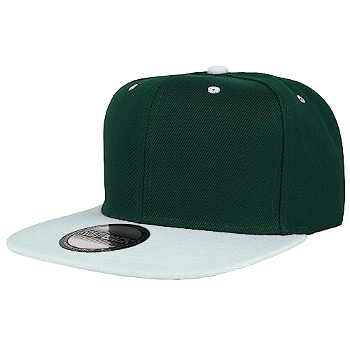 Image of Gelante Plain Blank Flat Brim Adjustable Snapback Baseball Caps Wholesale LOT 1500-12 Pack (DarkGreen /White)