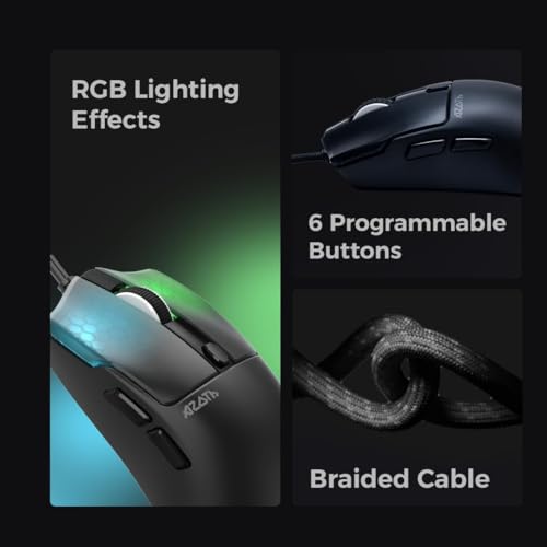 Image of AZOTH GM613 Wired Gaming Mouse with RGB, 6 Buttons, 12800 DPI, Instant A825 Optical Sensor, Macro Software, 13+1 Lighting Modes,1000Hz Polling Rate, Lightweight Ergonomic Design for PC /Laptop /Desktop