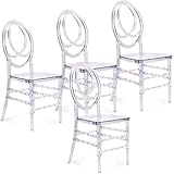 Upgraded FOHFurniture Acrylic Chairs, Crystal Chiavari Ghost Chairs, Stackable Transparent Elegant Party Event Wedding Chairs, Reception Kitchen Dining Side Clear Chairs, Set of 4
