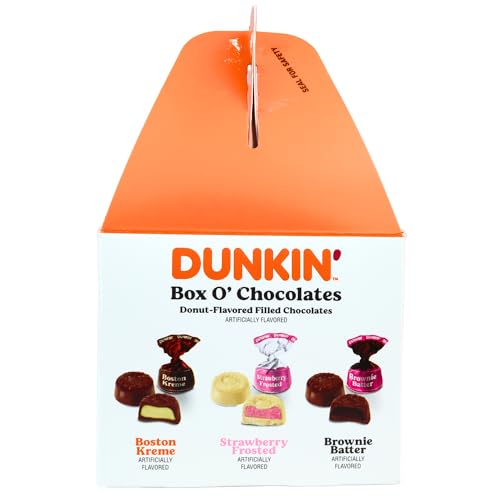 Dunkin\' Box O Chocolates, Boston Kreme, Strawberry Frosted, and Brownie Batter Donut Flavored, Christmas Gifts, 5 Ounces