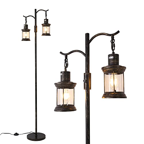 Asmymhd Vintage Dimmable Floor Lamp,2 Classical Lanterns Standing Lamp, Rustic Farmhouse Floor Lamp...