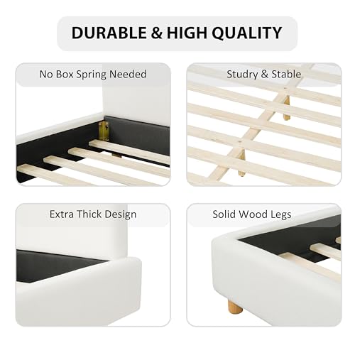 Image of Merax Queen Size Boucle Upholstered Platform Bed Frame with Headboard,Modern Soft Fabric for Bedroom with Wood Slats Support for Bedroom