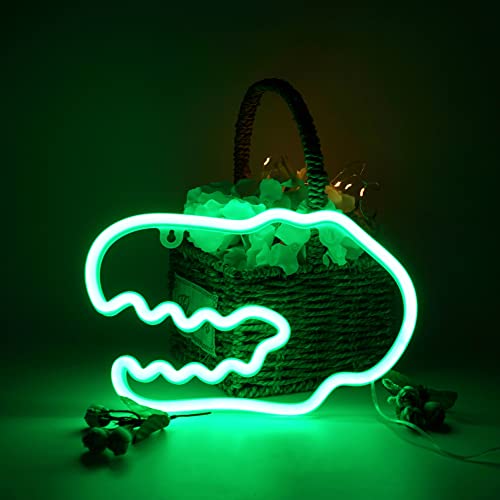 Image of Dinosaur Neon Sign Night Light, LoveNite USB & Battery Operated Glowing Neon Decorative Green Color LED Light Wall Decor for Room Party Bar Decorations (DinosaurC)