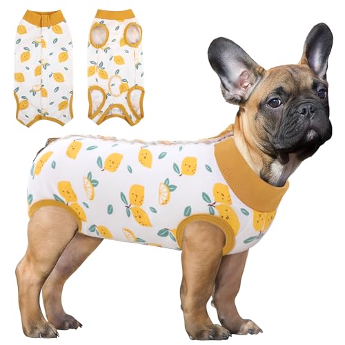 Image of SAWMONG Recovery Suit for Dogs After Surgery Professional, Dog Spay Surgical Suit for Female Dogs, Dog Onesie Bodysuit for Surgery Male Substitute E-Collar Cone, Lemon Yellow, X-Small