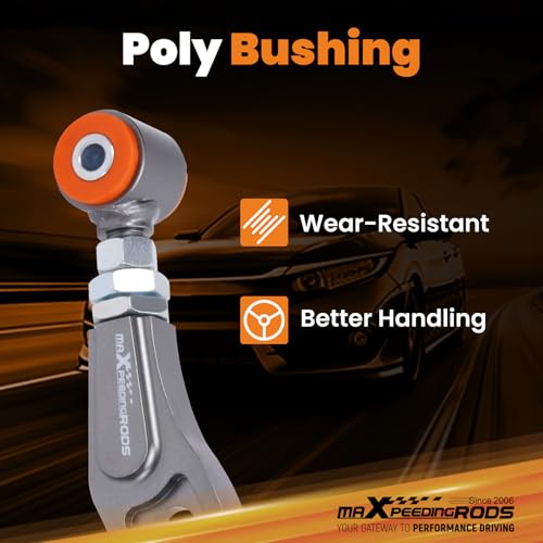 maXpeedingrods Adjustable Camber Arms for Honda Civic 2006-2015 Coupe Sedan Acura CSX-S, -3° Rear Upper Control Arm Kit w/Poly Bushings, Gray - Image 4