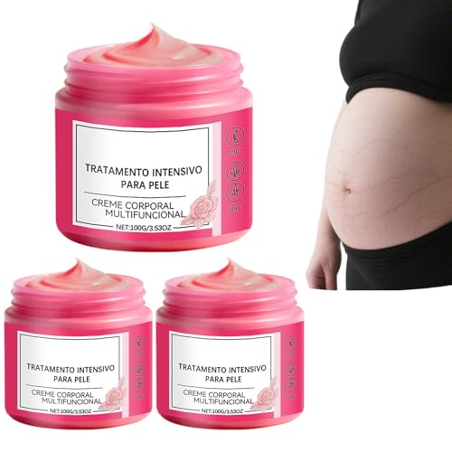 Crema para estrías con agua de rosas y glicerina, crema corporal hidratante de 3.53 oz para mejorar la elasticidad e hidratación de la piel, 3 unidades