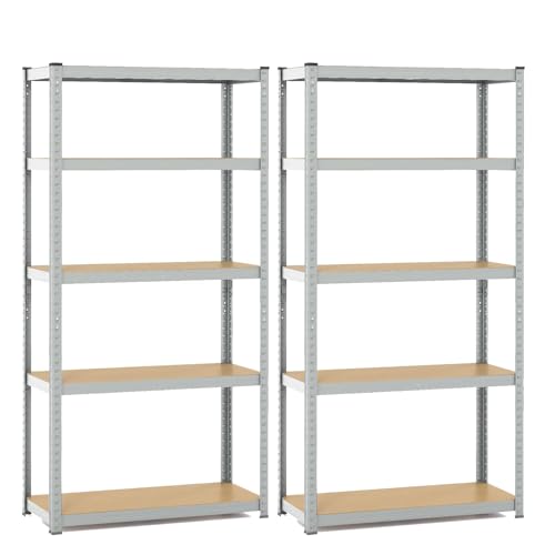 2 Unidades Estanterías Almacenaje Pesadas de 5 Niveles, Armazón de Acero, Carga Total de 875 kg, Dimensiones 180x90x40 cm, Montaje Rápido, Diseño Ajustable, Apt para Garaje, Almacén y Trastero