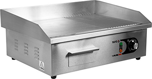 YATO Profi Gastro elektrische Grillplatte | 55x35 cm | glatt/geriffelt | 3000 Watt | Griddle Platte Bräter Grill… – Bild 3