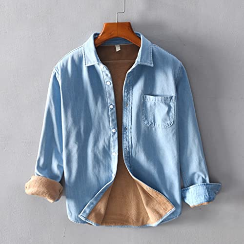 Chemise hiver homme en denim de coton épais et polaire premium style business casual