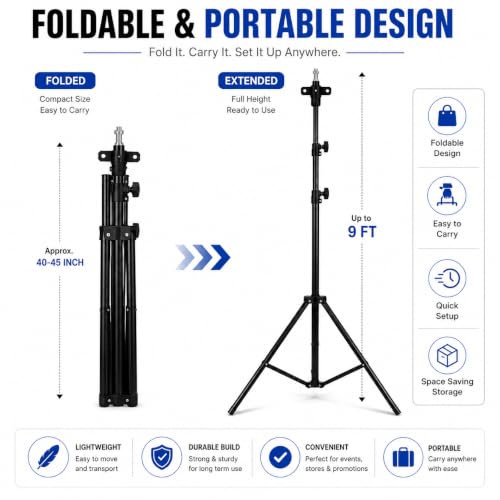 Image of TONZO Custom Portable 3D Hologram Fan Stand | Heavy Duty Adjustable Tripod up to 9 Feet | 150 lbs Load Capacity | Holographic Fan Display with Safety Lock Knob & Pin, Event, Retail Shop & Exhibition