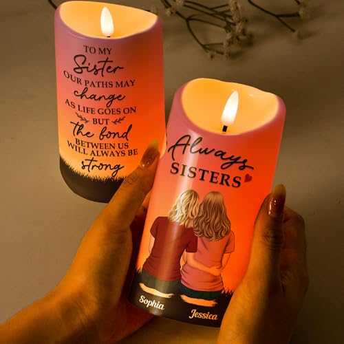 Image of Macorner Personalized LED Candle Chirstmas Sister Birthday Gifts, Sister Gifts from Sister, Gifts for Sister, Soul Sister, Friendship Gifts for Women, The Bond Between Us Will Always Be Strong