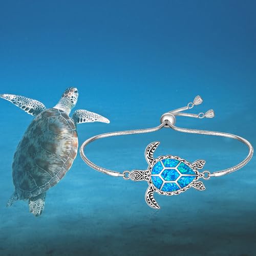 Fenthring Sea Turtle Bracelet for Women Blue Opal Turtle Bracelet Sterling Silver Adjustable Ocean Hawaiian Beach Turtles Jewelry Birthday Christmas Gifts4