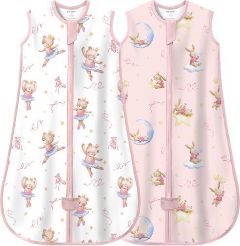MIKAFEN 2er Pack Baby Schlafsack Sommer 0.5 Tog,100% Baumwolle Kinder Sommerschlafsack für Jungen und Mädchen, Rosa,24-36 Monate