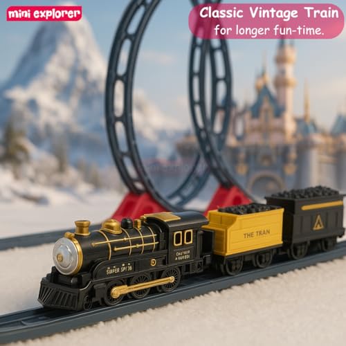 Image of Mini Explorer Electric Train Track Set with Dual 360 Loops | Battery Operated Classic Train Toy with Tracks for Kids | Fun Racing Train Set for Boys & Girls Age 3+ Years | 136 x 64 cm Layout