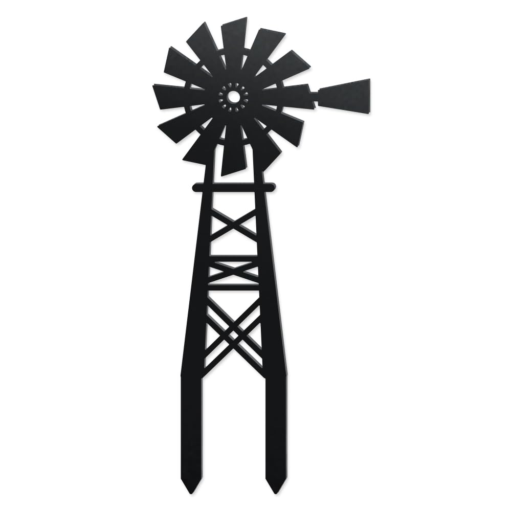 WADORN Piquets de Jardin Décoratifs de Moulin à Vent, Piquets de Moulin à Vent en Métal Statues Décoratives Cadeaux pour Amoureux Art de Jardin Silhouette Noire Décor pour Patio Arrière, 16x36cm