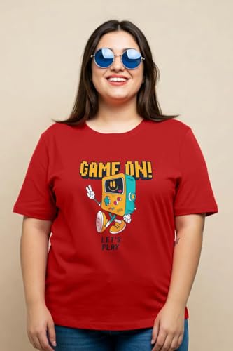 Image of JUNEBERRY 100% Pure Cotton Oversized Baggy Fit Cool Front Chest Graphic Printed Half Sleeve Plus Size T-Shirt for Women & Girls (Sizes: 2XL to 5XL)