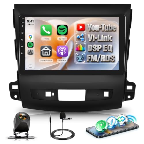 Rimoody Autoradio pour Mitsubishi Outlander 2/Peugeot 4007/Citroen C-Crosser sans Fil Carplay Android Auto You-Tube DSP EQ VI-Link Bluetooth FM/RDS, 9 Pouces...