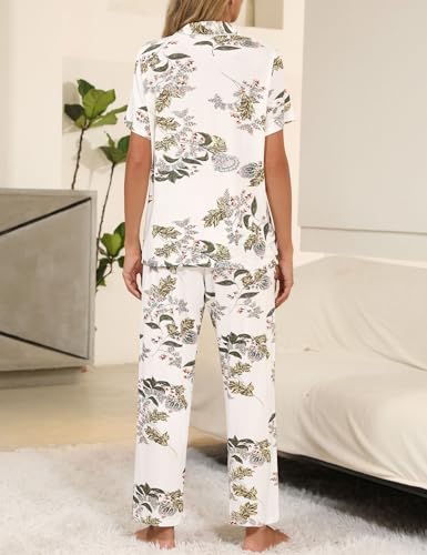 Image of Senert Womens 2 Piece Pajamas Set Button Down Top and Pants Soft Sleepwear | Short Sleeve Lounge Sets with Pockets, Maternity / Nursing /Postpartum Pjs Set, Bride Pjs Set for All Seasons