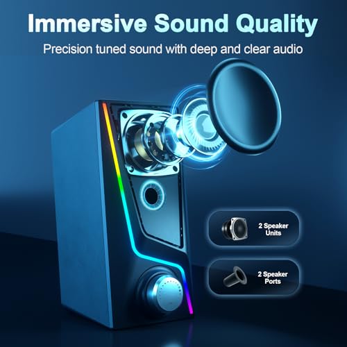 Image of Nylavee Computer Speakers with Subwoofer, 2.1 PC Speakers System with 8 Lighting Modes, 60W Peak Power, AC Adapter Powered, Bluetooth 5.4, USB /USB-C and 3.5mm Aux in for Desktop, Monitor, Gaming