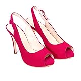  GENNIA Camila - Chice, Bequeme Damen-Slings - Peeptoes - 10 cm Stiletto - 1 cm Plateausohle - Elegant Sommerschuhe für Festliche Anlässe und Partys - Leder, Rosa Pink 39 EU