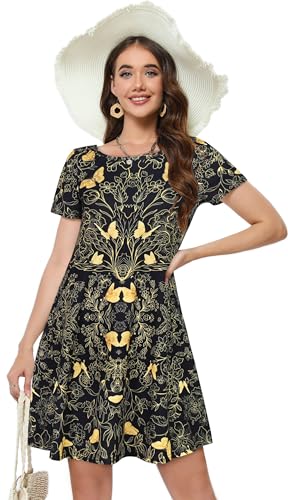 Image of Summer Dresses for Women Casual Tshirt Short Sleeve Floral Sundress Beach Cover Ups with Pockets 2026