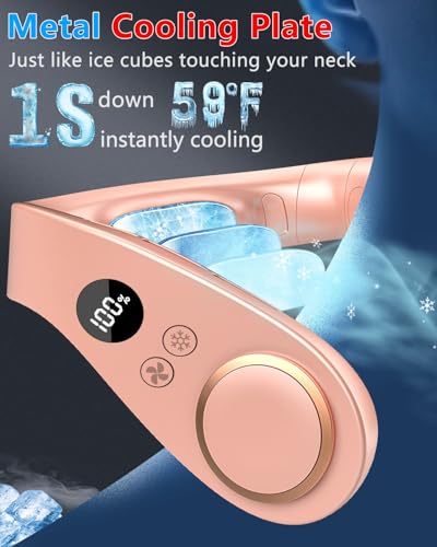 Image of Neck Fan with Cooling Plate-Neck AC Air Conditioner,Rechargeable Battery Operated Neck Cooler,Bladless Power Light Weight Noiseless Cooling for Travel,Camping,Outdoor,Sports Pink