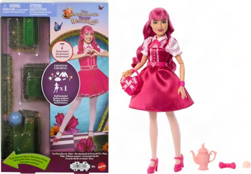 Mattel Disney Descendants: Wicked Wonderland Tea Party Reveal with 7 Surprises a Pink Fashion Doll in Movie Inspired Clothes & Accessories