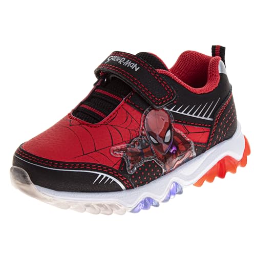 Marvel Spiderman Shoes LED Lightup Shoe - Spidey Sneakers Easy Slipon Laceless Strap Closure Casual Athletic Sneaker for Boys - Red (Size 6 Toddler)