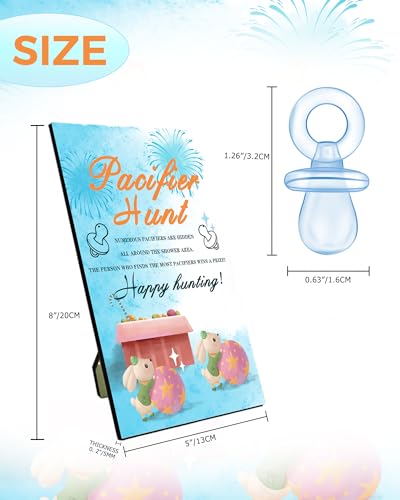 Image of Baby Shower Games, Baby Shower Decorations, 1 Baby Pacifier Hunt Sign and 50 Acrylic Pacifiers for Gender Reveal Games(Blue)