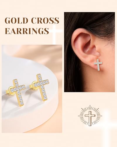 UPROMI Silver/Gold Cross Earrings for Women Teens, Confirmation Catholic Christian Religious Birthday Christmas Gifts2
