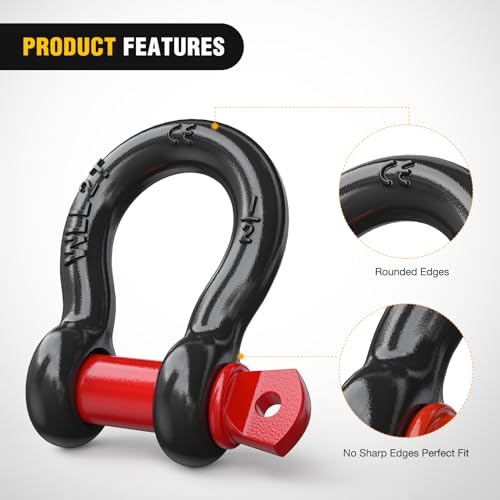 Image of Nilight 2 Pack Small Shackles 1 /2 inch D-Ring Shackle 2 Ton (4409 lbs) Capacity Heavy Duty Off Road Recovery Shackle Kit for Cars and Other Applications for Tie Downs, Black Red