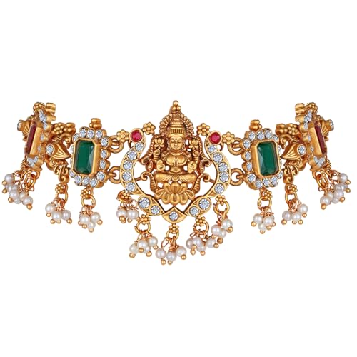 Image of Shining Diva Fashion Stylish Fancy Pearl Choker Traditional Jewellery Set for Women | Temple Necklace Set | Festive Wedding Party Necklace | 22k Gold Plated | Just Like Original Gold Jewellery
