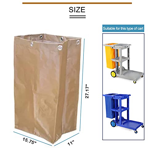 Image of Replacement Janitorial Cart Bag, High Capacity Waterproof Thickened Housekeeping Commercial Janitorial Cleaning Cart Bag with 6 Brass Grommets - 25 Gallon (Brown)