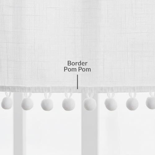 Image of HOMEMONDE Cotton Sheer Curtains Door 7 Feet Sun Light Filtering Curtain with Rod Pocket, Both Sides Pompoms, Pack of 1 - (White, 84 Inch)