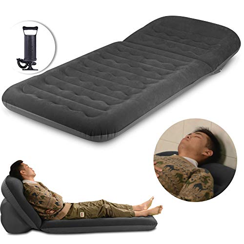 WEY&FLY 2in1 Camping Air Mattress, Camp Sleeping Pad/Mat with Hand Pump, Adjustable Backrest