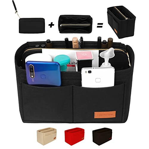 Exin Dechen Purse Organizer Insert (Black, Medium) - Bag Organizer With Zipper Handbag, Bag Organizer For Tote & Purse, Perfect For Speedy Never Full And More… #TOP12