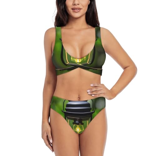 Maillot de bain 2 pièces gainant imprimé luciole et lanterne pour femme