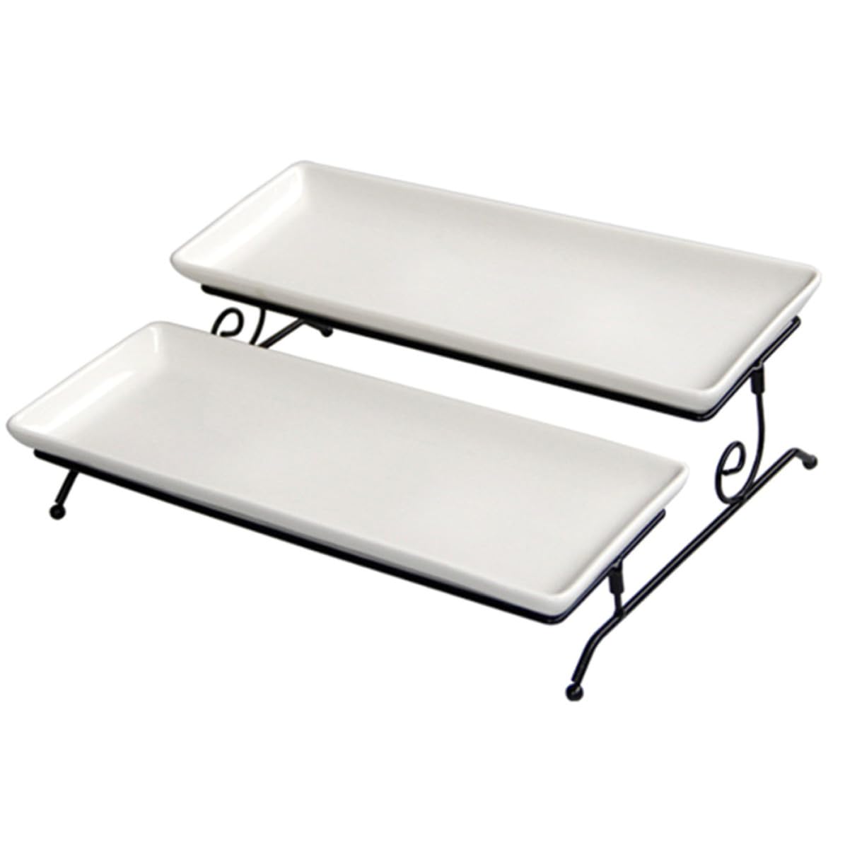Soporte para Servir Pasteles de Doble Capa, Cerámica de Color Claro