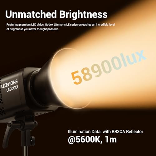 Image of Godox Litemons LE300Bi 320W Bi-Color COB LED Video Light, 58,900Lux@1m, CRI /TLCI 98+, Bowens Mount, App /DMX Control, Quiet Fan, 11 FX Effects for Filmmaking, Live Streaming & Studio