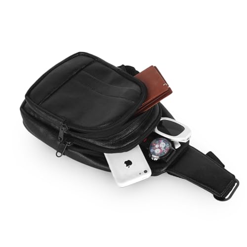 Image of Half Moon Echelon Crossbody Sling Bag for Men Slim Vegan Leather Chest Bag for Men Women for Upto 8-inch iPad Small Shoulder Side Bag Water-resistant Mobile Passport Bag Travel Office