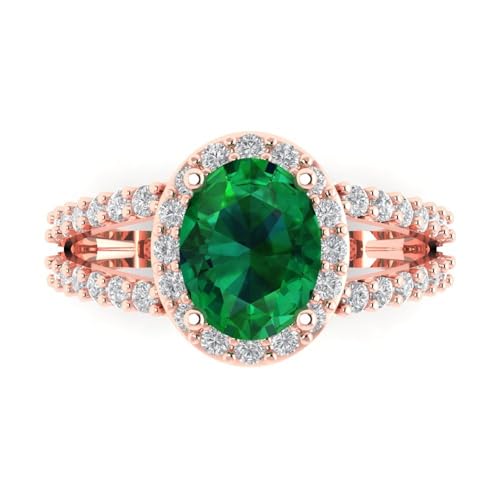 Clara Pucci 2.6 tcw Oval Cut Engagement Ring for Women, 14K Solid Gold, Rose Gold, Solitaire with Accents Simulated Emerald Bridal Anniversary Promise Ring